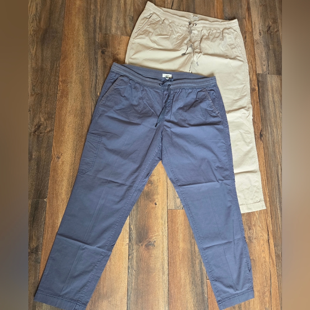 2 For 1! LL Bean Hiking Pants - Beige And Blue Grey 98% Cotton 2% Spandex